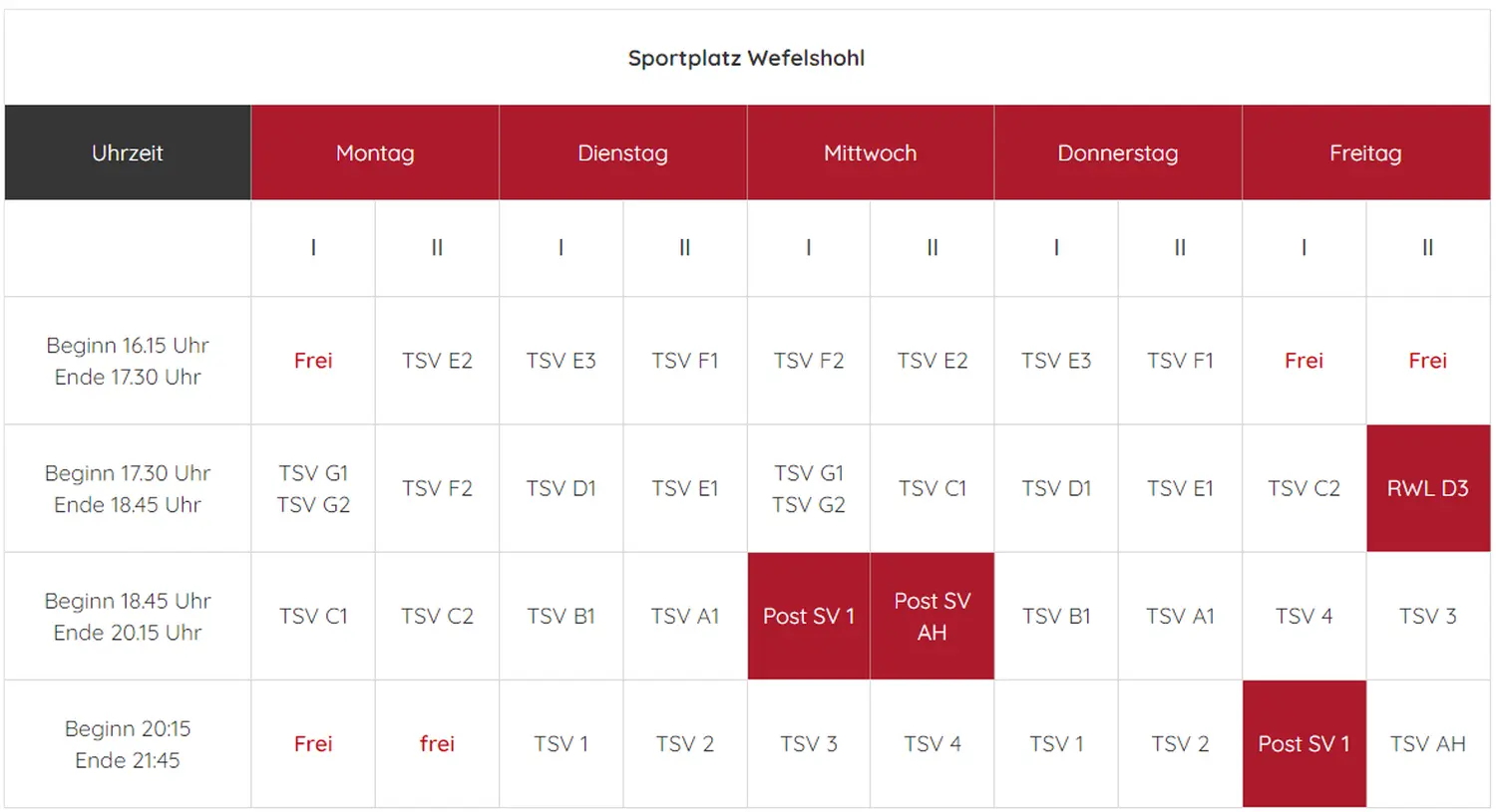 Trainingszeiten 